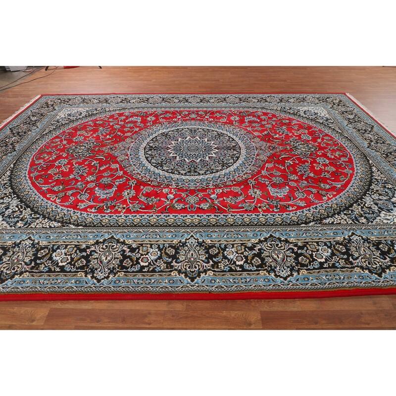 Red Medallion Kashan Turkish Area Rug Machine Made Traditional Carpet - 9'7" x 13'2"