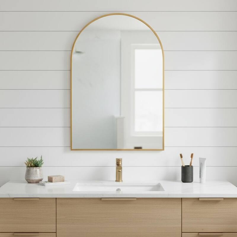 HomeRoots 36" Gold Metal Arch Framed Bathroom Vanity Mirror - 24.00 in. x 36.00 in. x 2.00 in. - 24.00 in. x 36.00 in.  x 2.00 in.