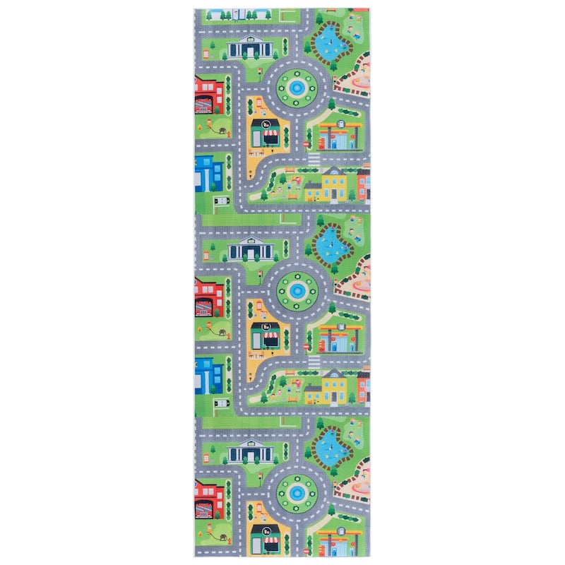 SAFAVIEH Tacoma Kids Lillemor Kids & Tween Rug - 2'6" x 8' Runner - Grey/Green
