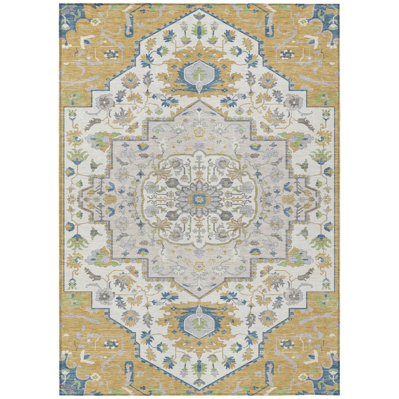 Machine Washable Indoor/ Outdoor Traditional Medallion Chantille Rug