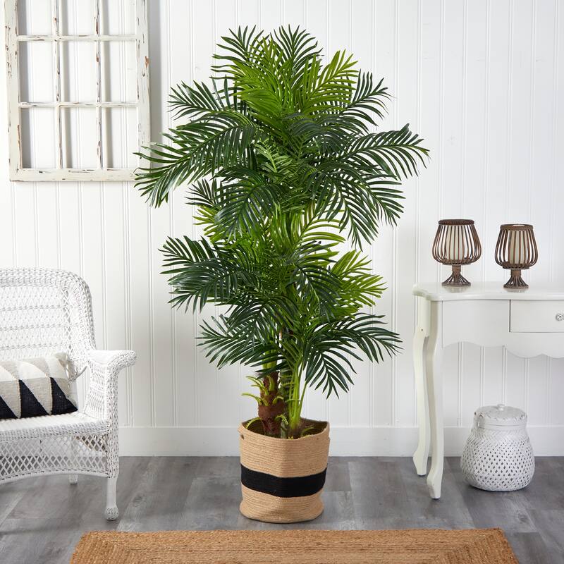 Artificial Palm Tree 6ft Indoor Tropical Tree with Cotton Planter Home Decor - Green