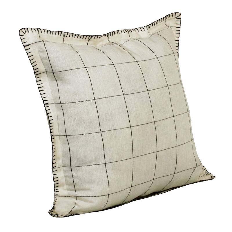 Handwoven Farmhouse Checkered Square Throw Pillow - 20" - Ivory and Black