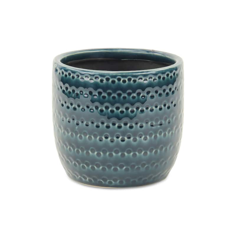 Attollo Navy Blue Ceramic Dotted Pattern Pot