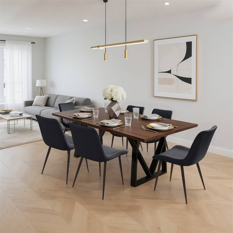 Set of 6 Armless Black PU Leather Dining Chairs