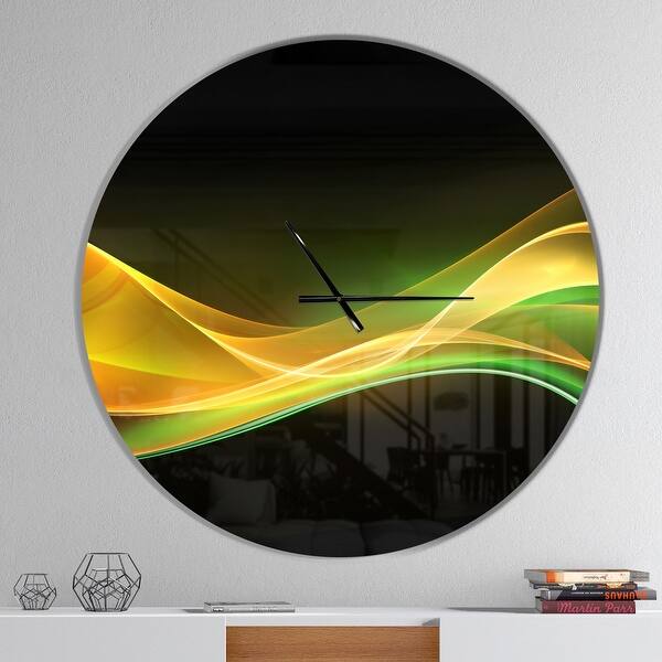 slide 2 of 10, Designart '3D Gold Green Wave Design' Oversized Modern Wall CLock