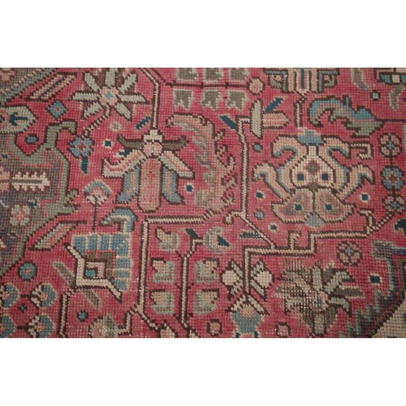 Pink Geometric Tabriz Persian Vintage Rug Hand-Knotted Wool Carpet - 6'7"x 9'8"