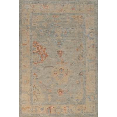Vegetable Dye Grey Oushak Turkish Rug Handmade Wool Carpet - 6'2" x 9'0"