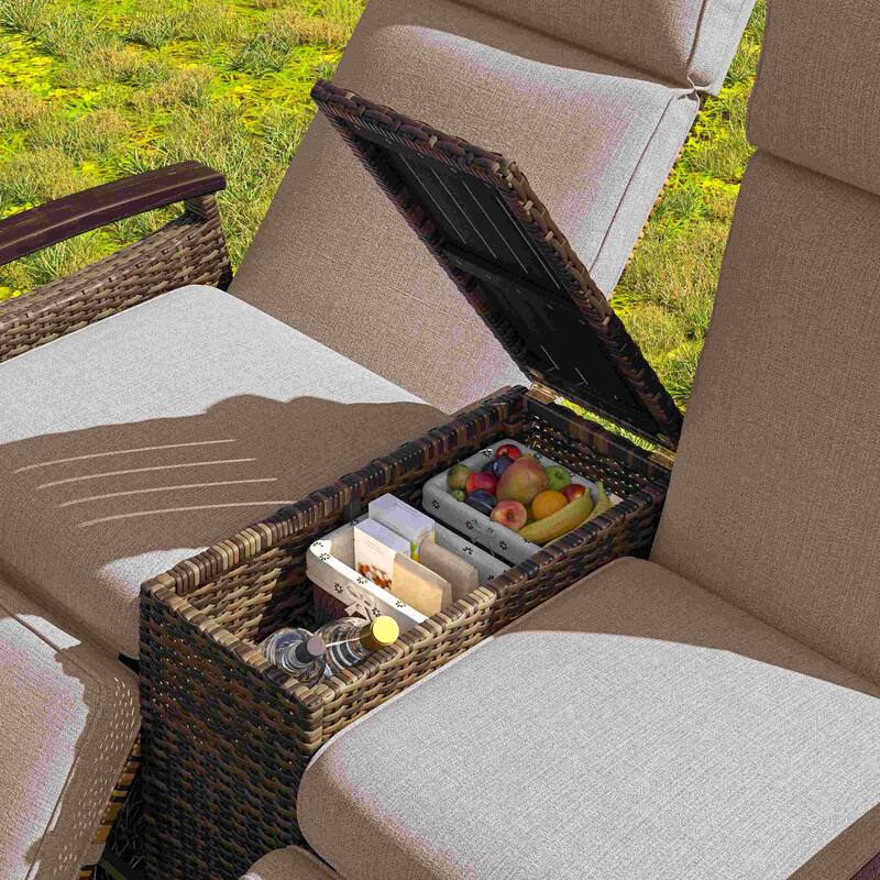 Patio Recliner Loveseat Chair with Adjustable Backrest and Storage Table
