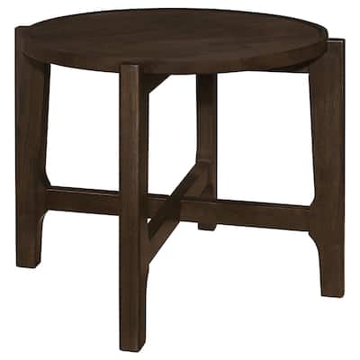 26.25 in. Brown Round Wood End Table, Sturdy Build End Side Table for Living Rooms