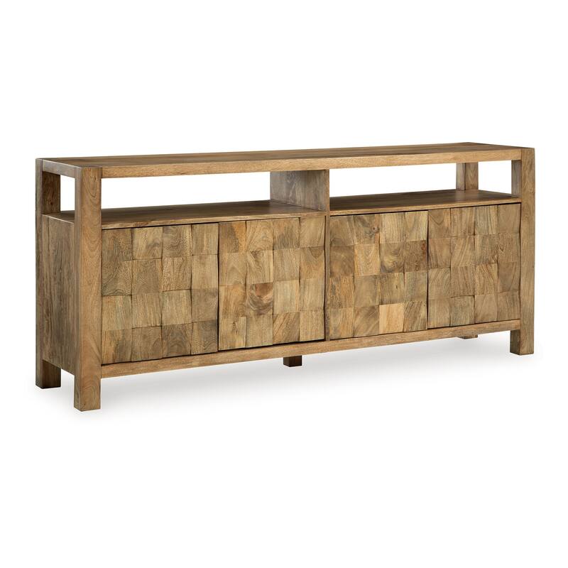 Hugh Sideboard Cabinet Console, Butcher Block Natural Brown 68 Inch