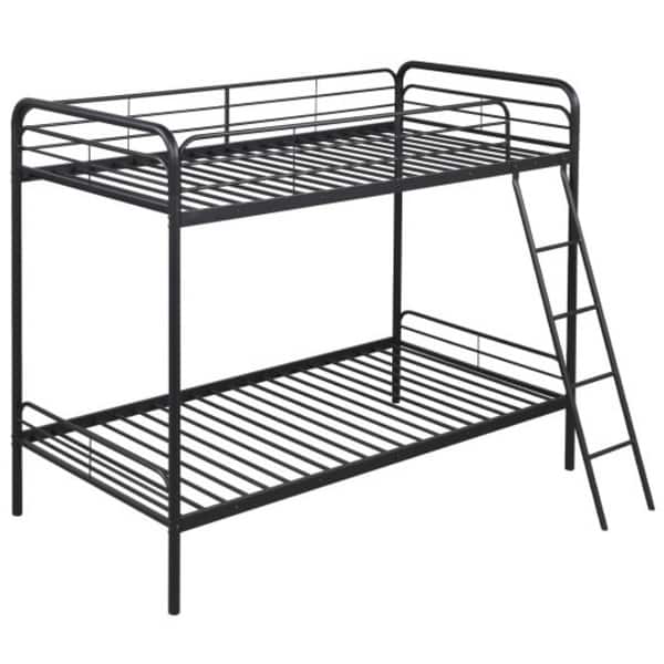 slide 1 of 1, Heavy Duty Metal Bunk Bed with Ladder and Safety Guardrails-Black - 78" x 41.5" x 64.5" Black