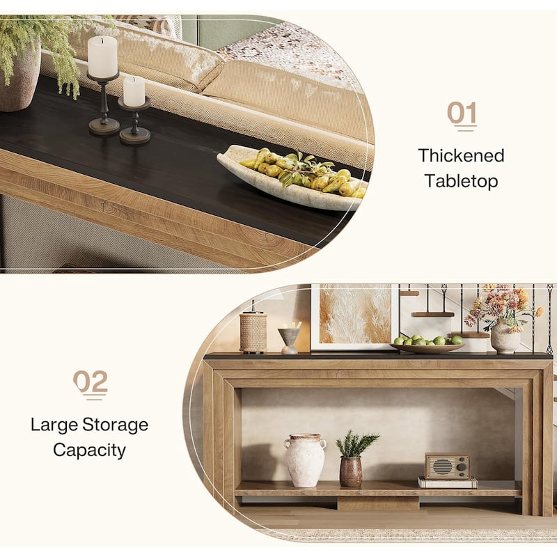 70.9 Inch Extra Long Console Table, Farmhouse Narrow Wooden Sofa Table with Storage Shelf - 11.61" W x 70.9" L x 32.68" H