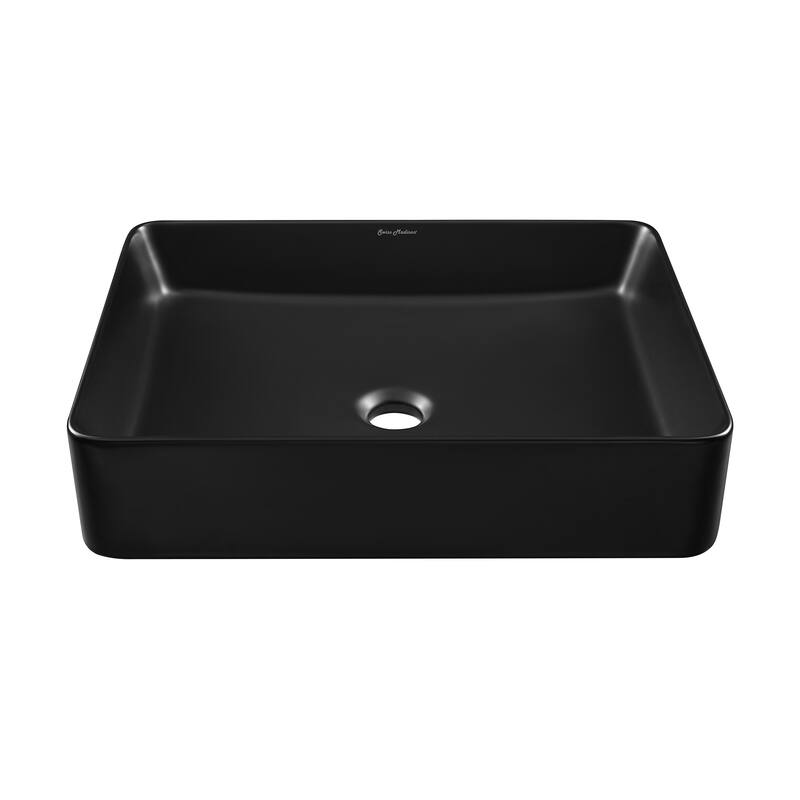 Bastille Rectangle Ceramic Vessel Sink, Matte Black - 20.05" x 15.95" 4.3"