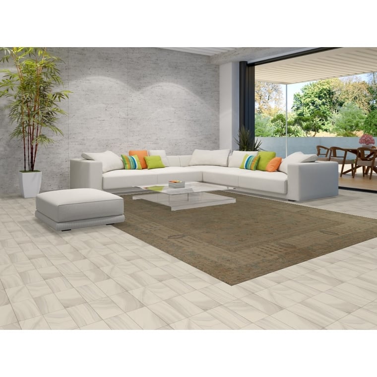 Vegetable Dye Oushak Turkish Area Rug Hand-Knotted Beige Wool Carpet - 9'0" x 12'7"