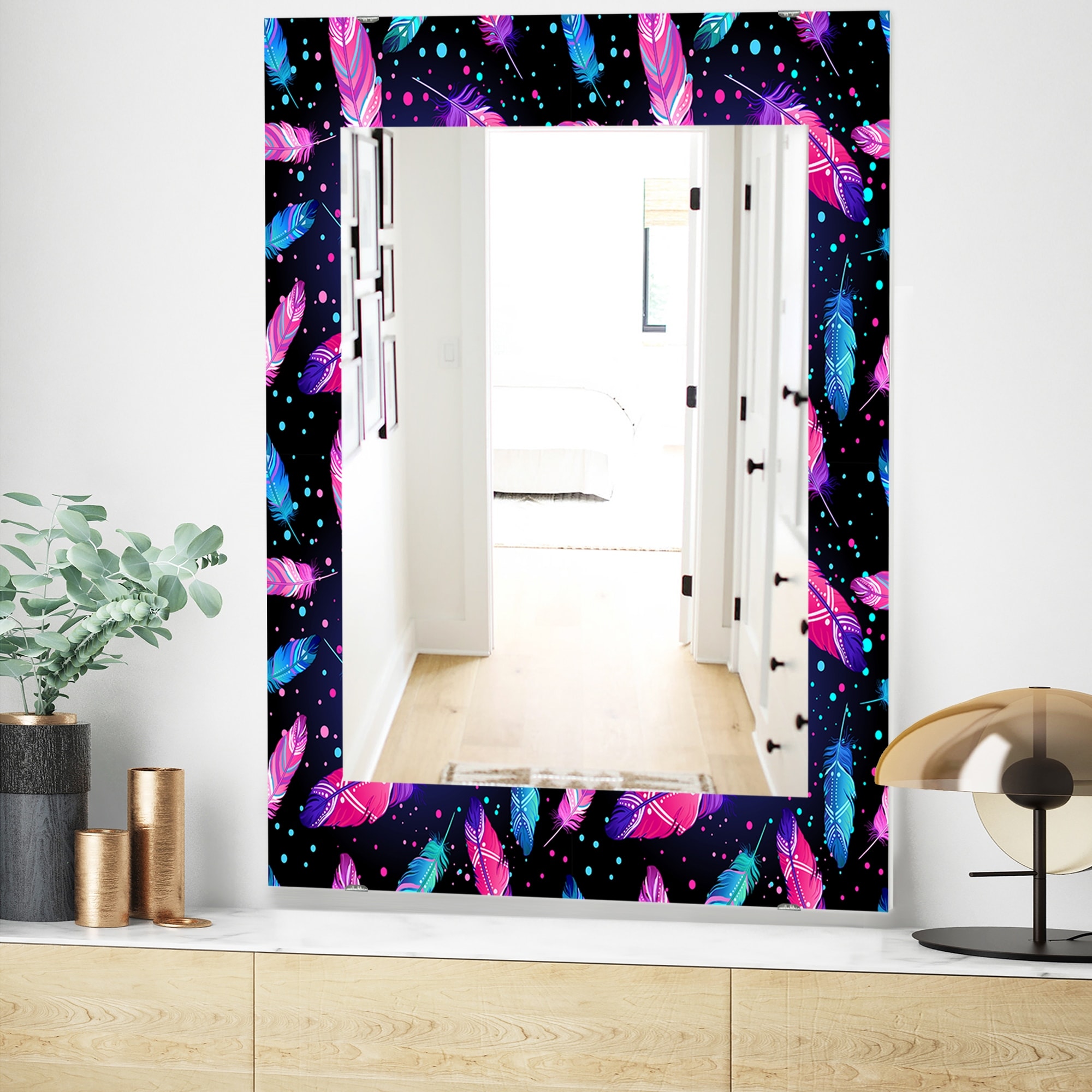 Designart Feathers 10 Bohemian And Eclectic Mirror Vanity Mirror Overstock 28557822