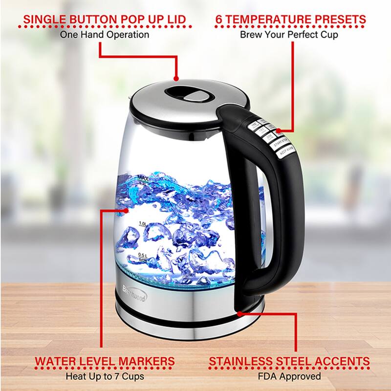 Stainless Steel 7.2 Cup Electric Kettle with 6 Presets