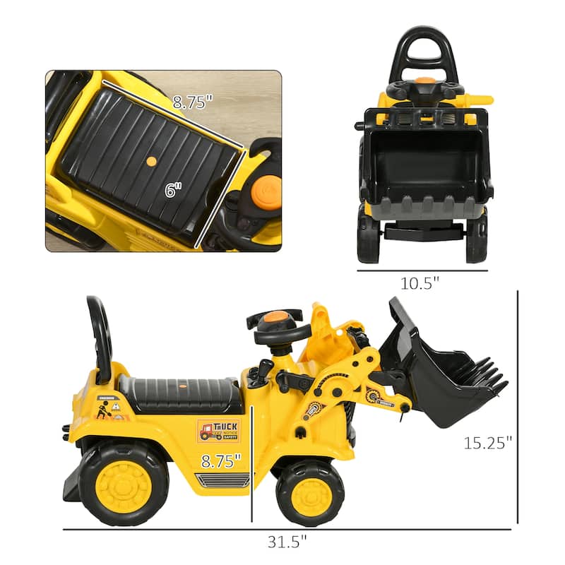 Ride On Excavator with Under Seat Storage, Pull Cart Kids Bulldozer for Boys & Girls, Sit and Scoot Construction Toy with Horn