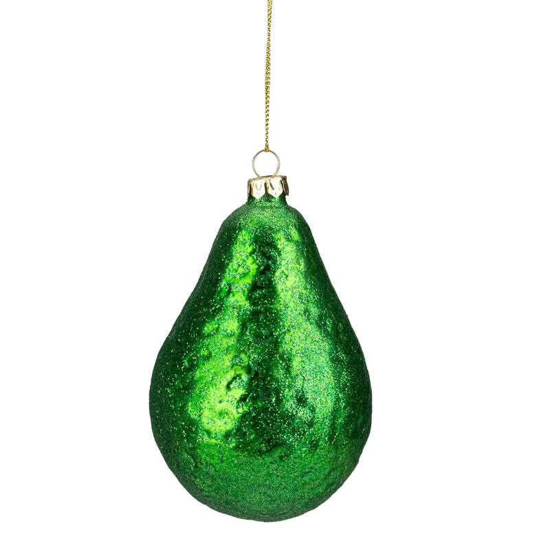 4.5" Green and Yellow Glass Avocado Christmas Ornament
