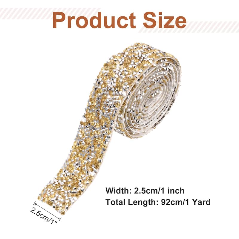 Crystal Rhinestone Sticker Ribbon - Silver Yellow - 1 Inch