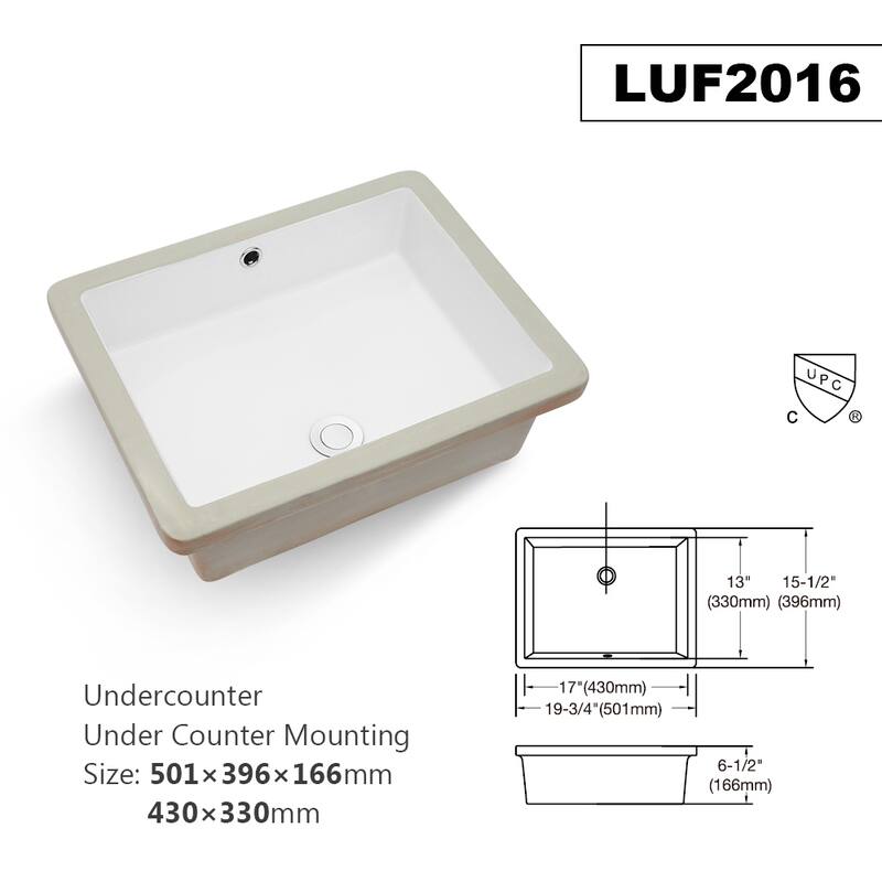 Modern Rectangular Undermount Bathroom Sink, Stain-Resistant Ceramic, Sleek European Design, 20x15.5 inches - 20in L Ceramic