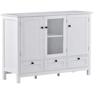 Miko 45 Inch Wood Accent Buffet Cabinet, 3 Doors and Drawers, White Finish