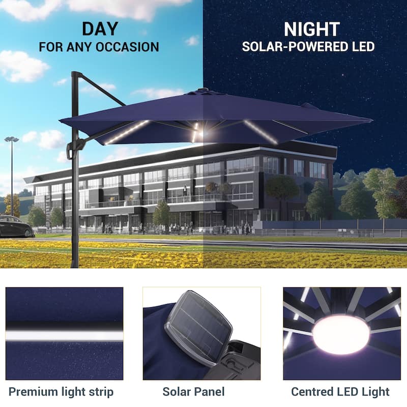 LIVOOSUN 11.5x9FT LED Cantilever Patio Umbrella Solution-Dyed Fabric w/Base