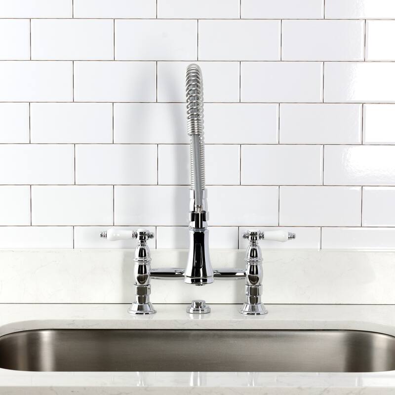 Kingston Brass Essex Double-Handle Wall-Mount Pre-Rinse Bridge Kitchen Faucet