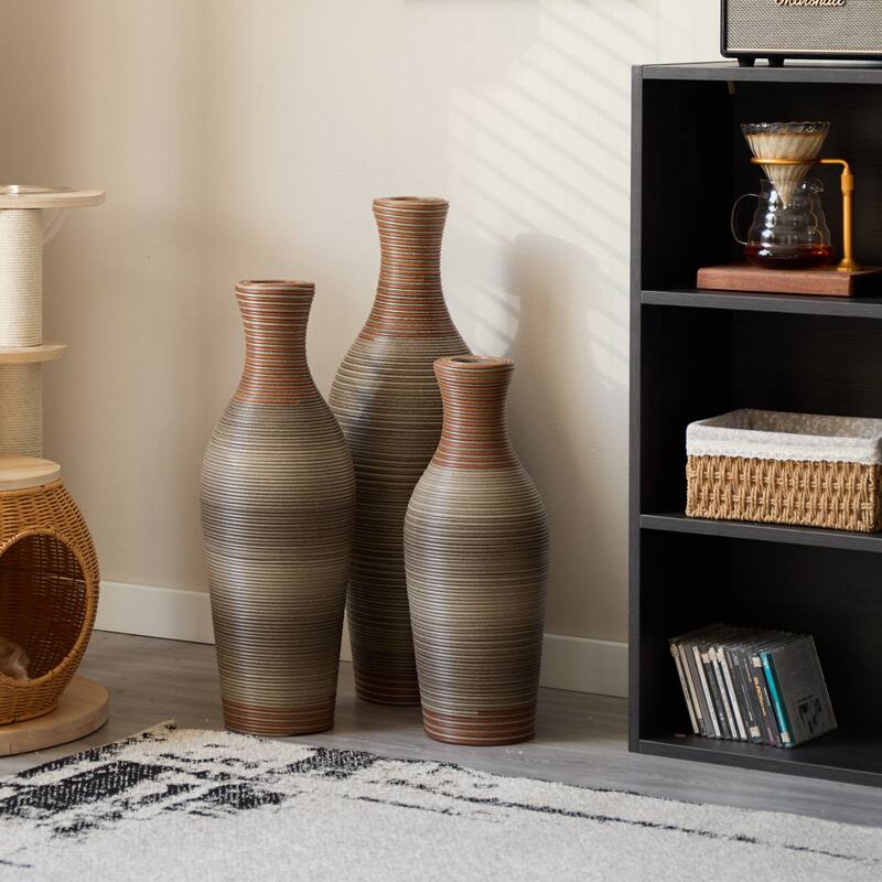 Desktop Vase, Brown Decorative Floor Vase, High Independent Flower Stand, Artificial Vine Vase, PVC Floor Vase, Set of 3