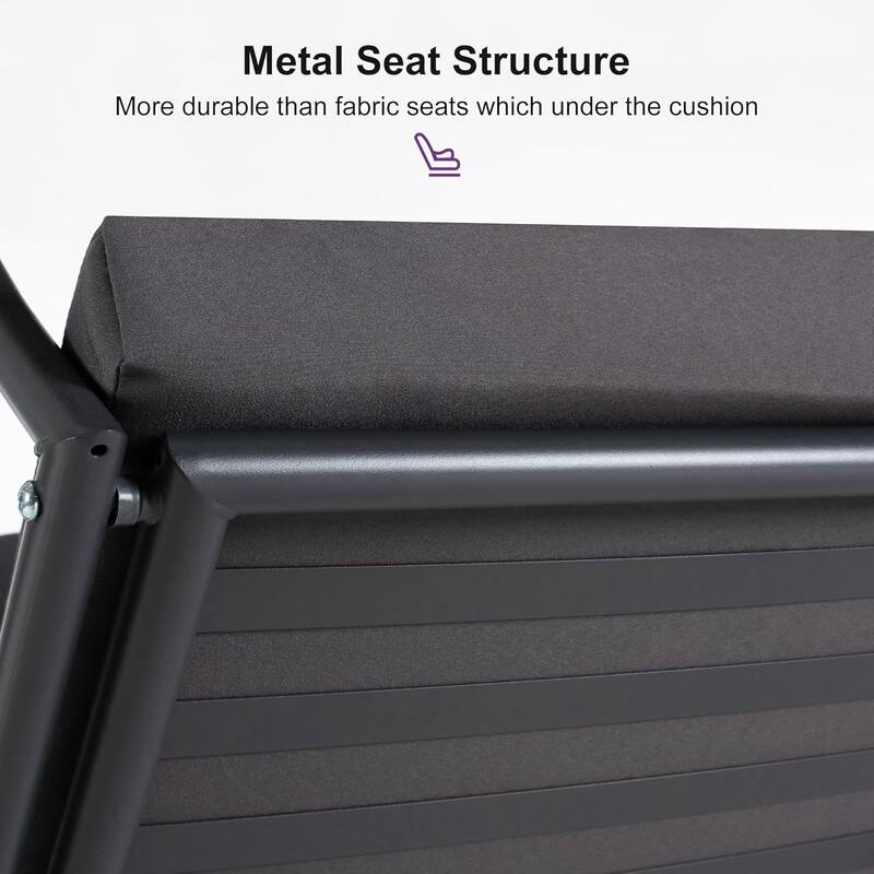 PURPLE LEAF 3-seat Outdoor Porch Swing All-Weather Steel Frame for Backyard Front Porch Lawn, Cushions and Pillow Included