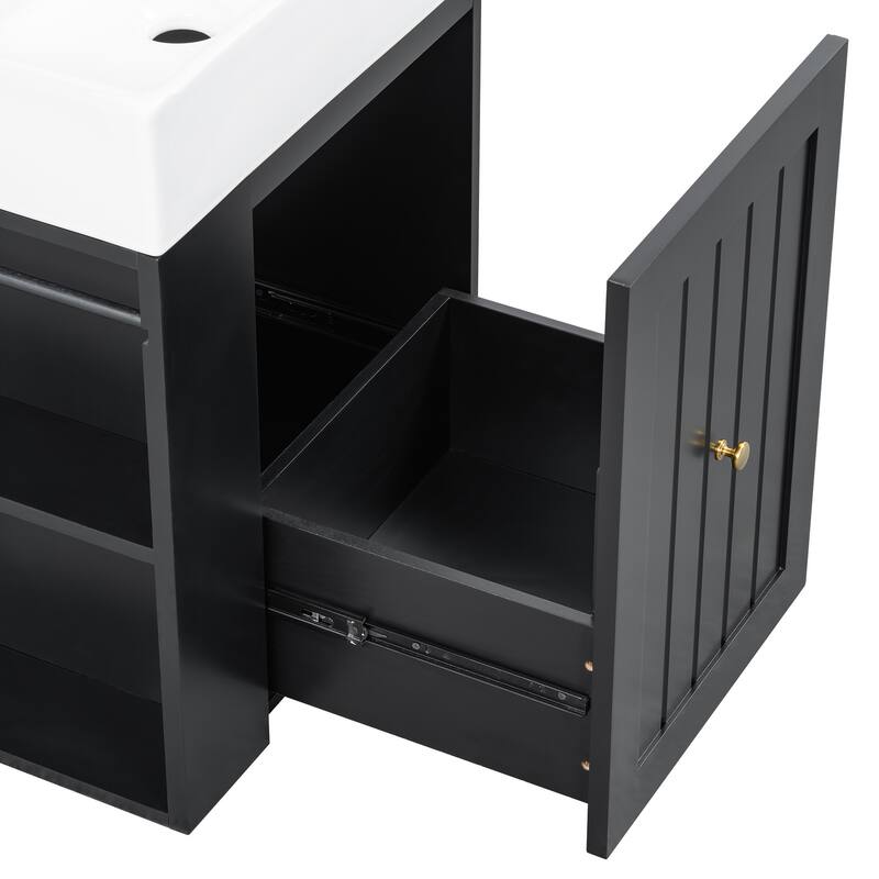 GDF Studio - Lizzar Modern 20-Inch Bathroom Vanity with Ceramic and Side Shelf