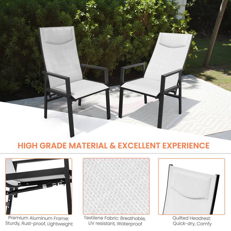 5-PC Outdoor Patio Aluminum Dining Sets Rectangular Expandable Table with Adjustable Dining Chairs