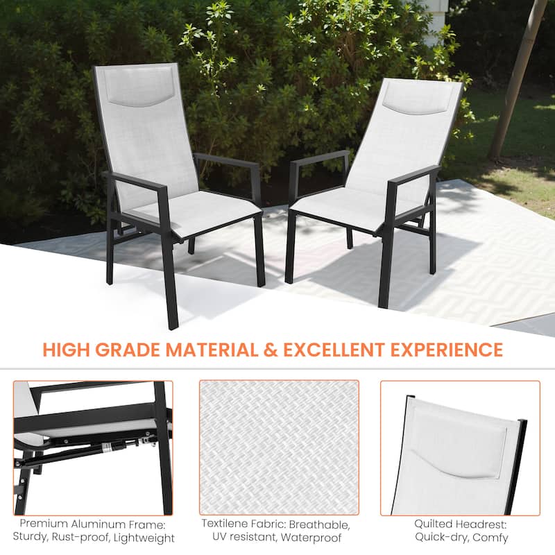 9-PC Outdoor Patio Aluminum Dining Sets Rectangular Expandable Table with Adjustable Dining Chairs