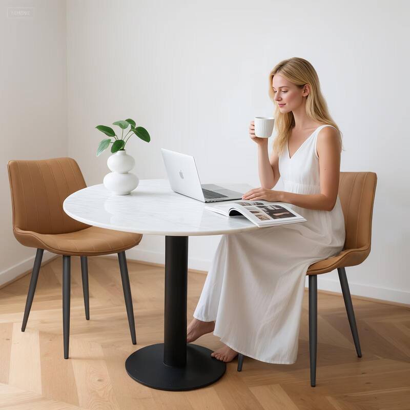 Leather Side Chair Brown Kitchen Chair Office Chair Dressing Chair Set of 4 Dining Chair with Metal Legs - Brown