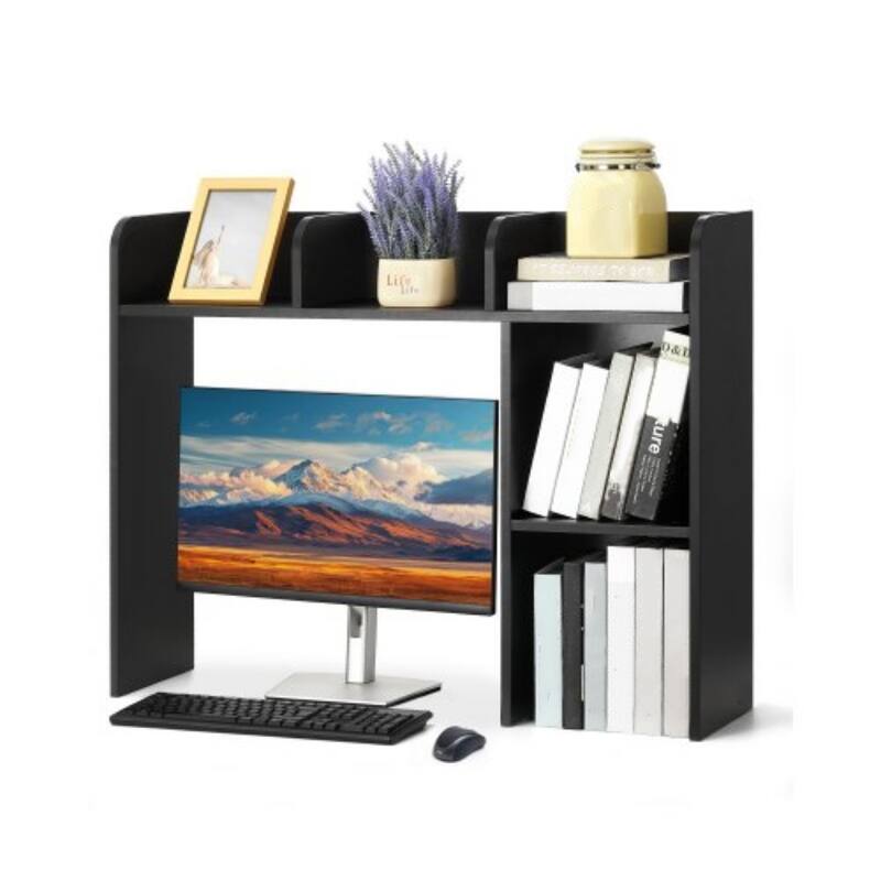 Particle Board Desktop Bookshelf Hutch with Anti-Slip Feet Pads, 2 Shelves - 37.2" L x 9.5" W x 28.9" H