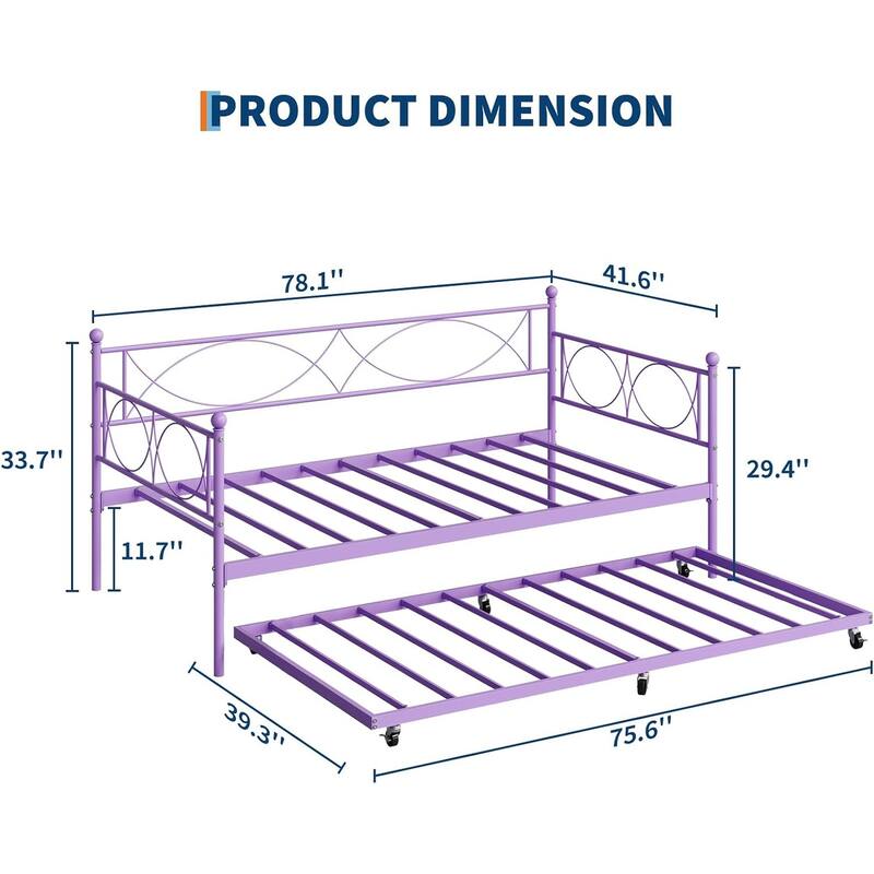 Metal Daybed with Trundle Set, Space-Saving Sofa Bed Frame with Steel Support for Bedroom or Living Room