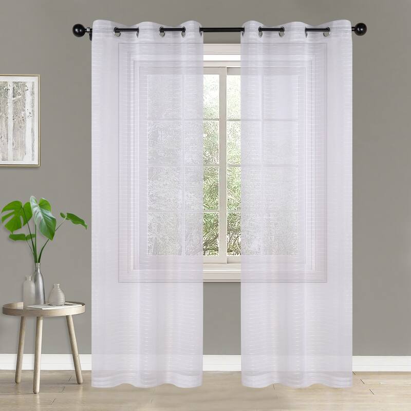 Superior Jackson Striped Machine Washable Sheer Curtains, Set of 2