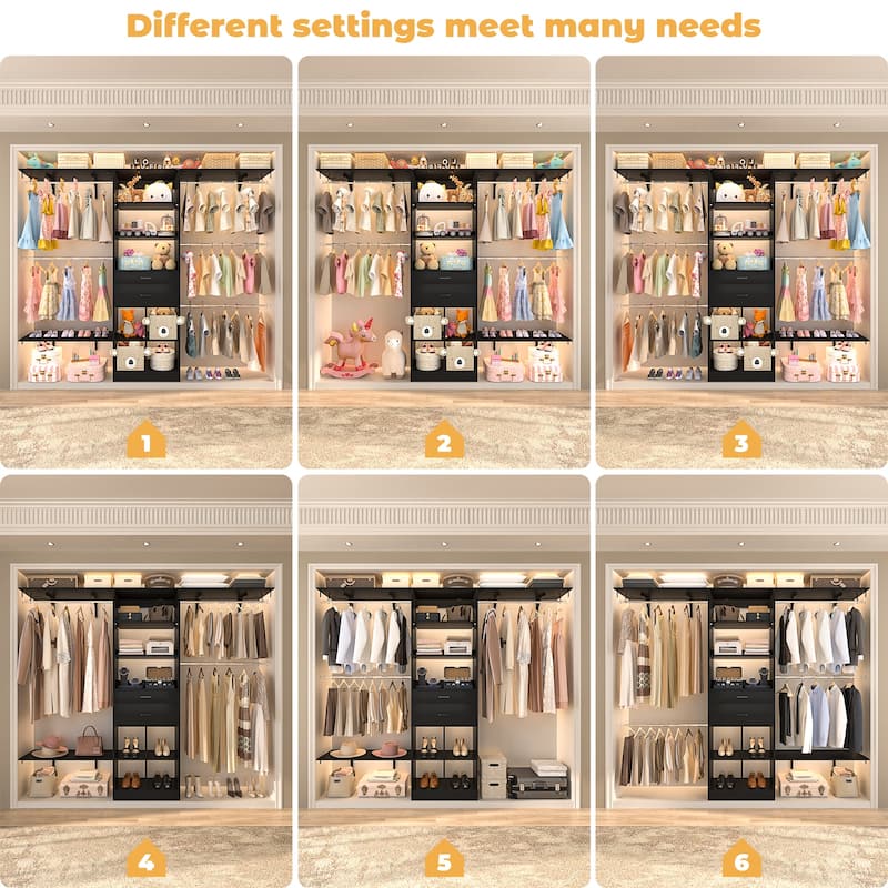 Closet System with Wooden Drawers & Cube Storage Organizer, 4.75-8FT Clothes Organizer Nursery & Walk-In Closets