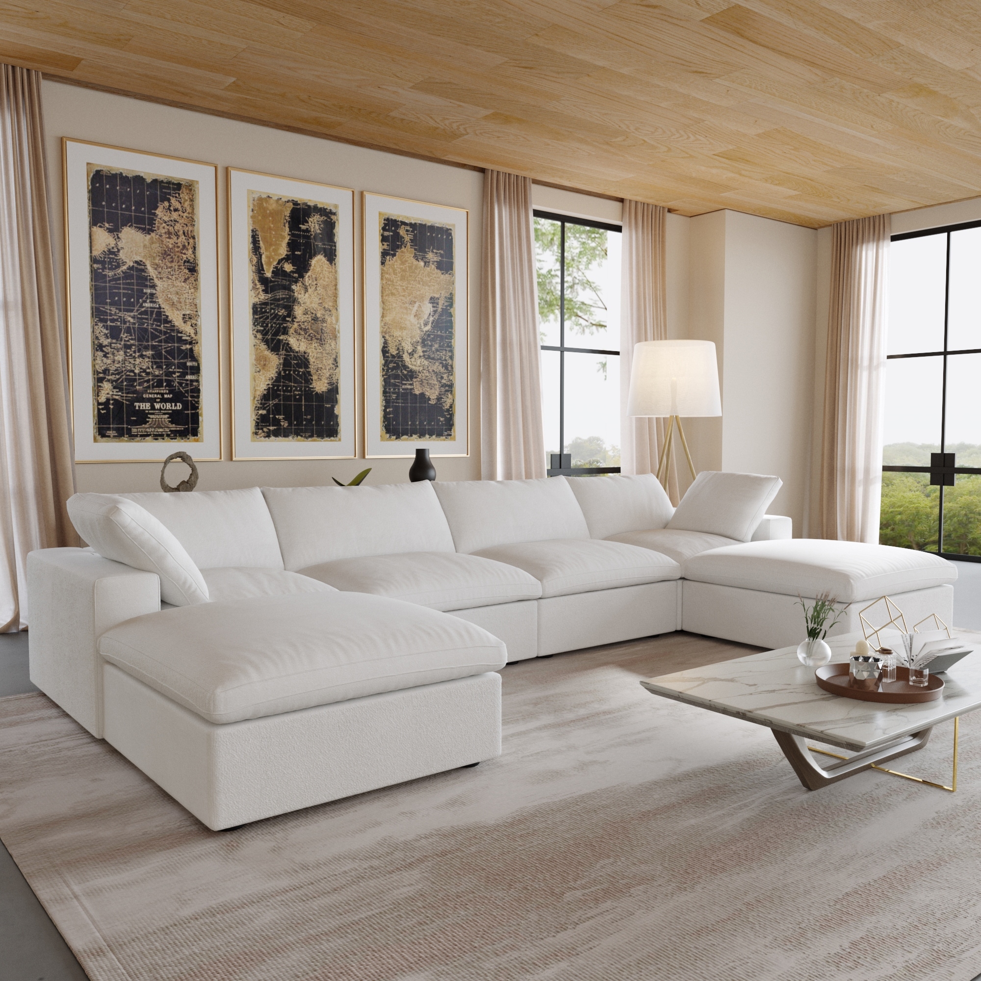 U Shape Couches for Living Room, 6-Seats Modular Convertible Sectional Sofa Couch