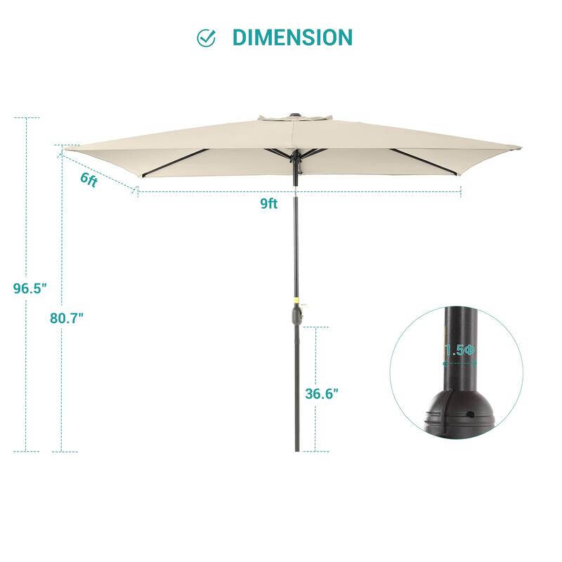 BONOSUKI 6x9FT Patio Market Umbrellas Table Umbrella with Tilt Button