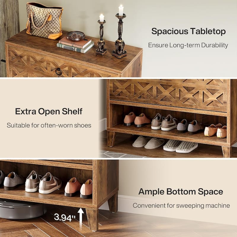 Shoe Cabinet with 2 Flip Drawers for Entryway with Wooden Legs Adjustable Shelves