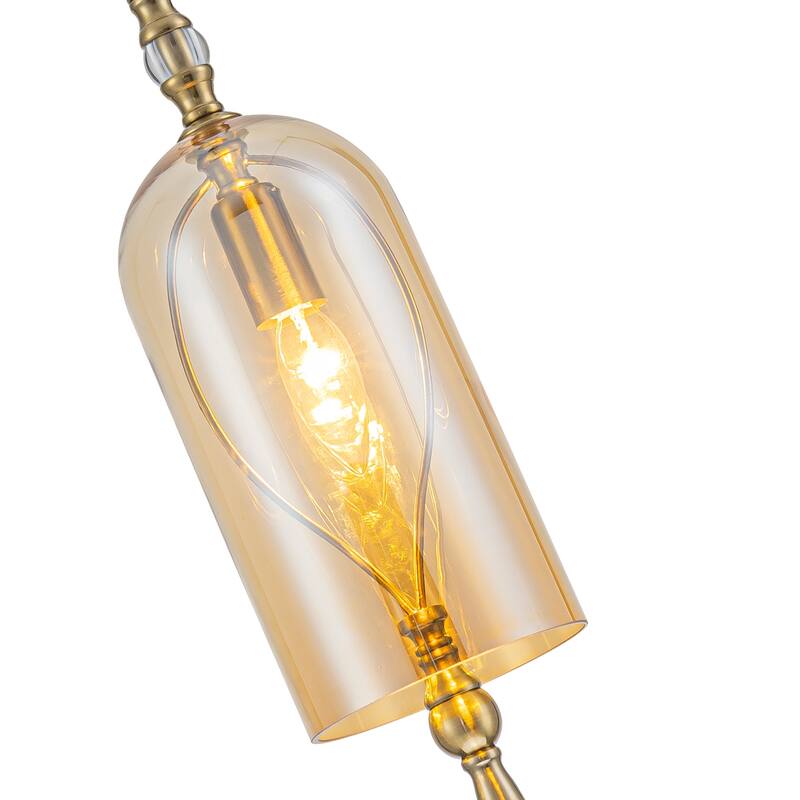Vintage Gold Mini Pendant Light with Amber Glass Shade Fixture - Dia.4.72-in