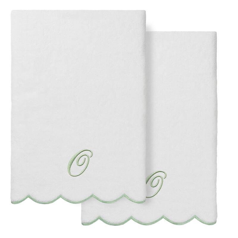 Authentic Hotel and Spa 100% Turkish Cotton Green ADORNIA Scallop Personalized 2 Piece Bath Towel Set - 2 Bath Towels - O