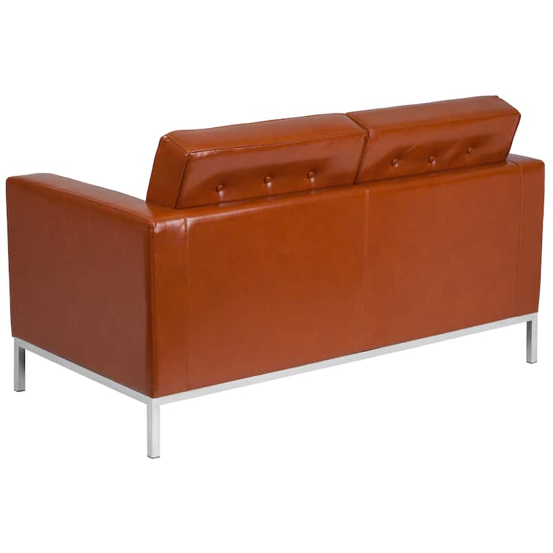 Contemporary Button Tufted Leather Loveseat w/ Steel Frame - 57"W x 31"D x 32"H