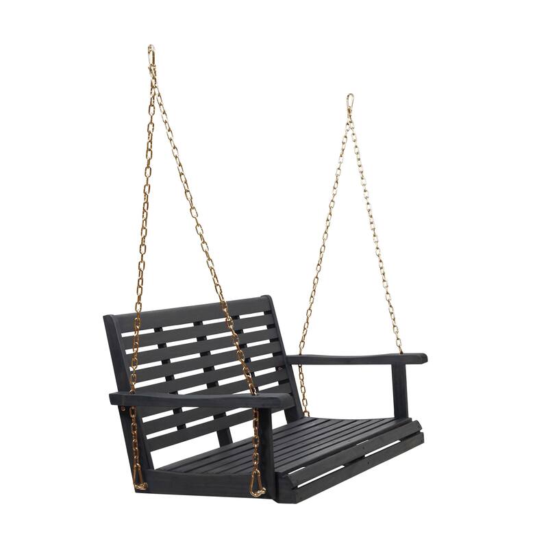 Mania Porch Swing Bench with Hanging Chain, Slatted Gray Acacia Wood
