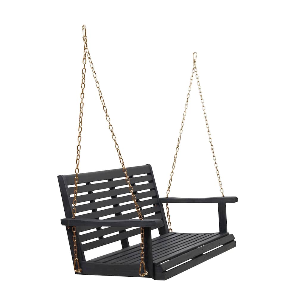 Mania Porch Swing Bench with Hanging Chain, Slatted Gray Acacia Wood