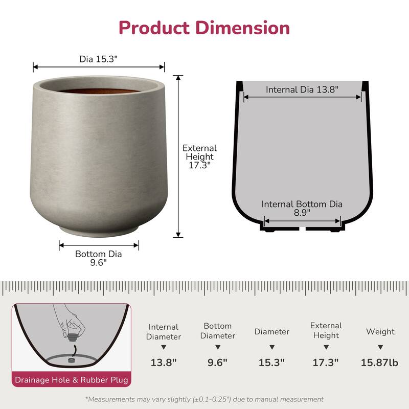 Concrete Tall Round Flower Planter Pot with Drainage Hole