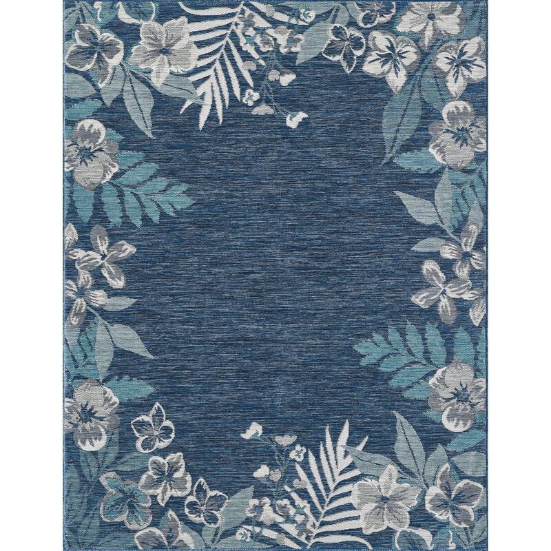 Domani Novarro Coastal Floral Bordered Reversible Indoor / Outdoor Area Rug - 7'10" x 10'