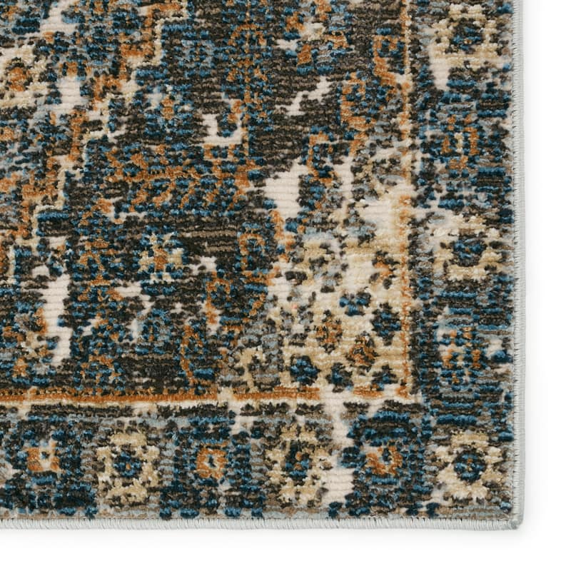 Julia Indoor/ Outdoor Medallion Blue/ Gold Area Rug