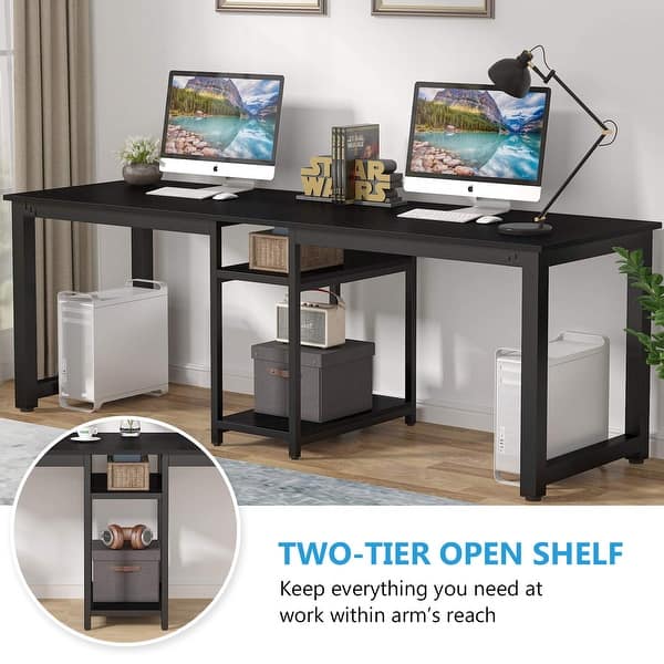 Tribesigns 94.5 inch Two Person Desk with Storage Shelves, Double Computer Office Desk with Splice Board, Extra Long Desk Study Writing Table.