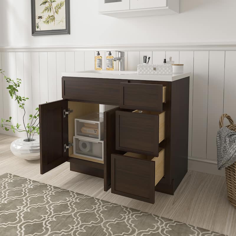 Vanity Art 36" Oak Freestanding Bathroom Vanity Cabinet without Top